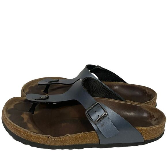 Birkenstock Gizeh Blue Leather Thong Sandals - Picture 1 of 6